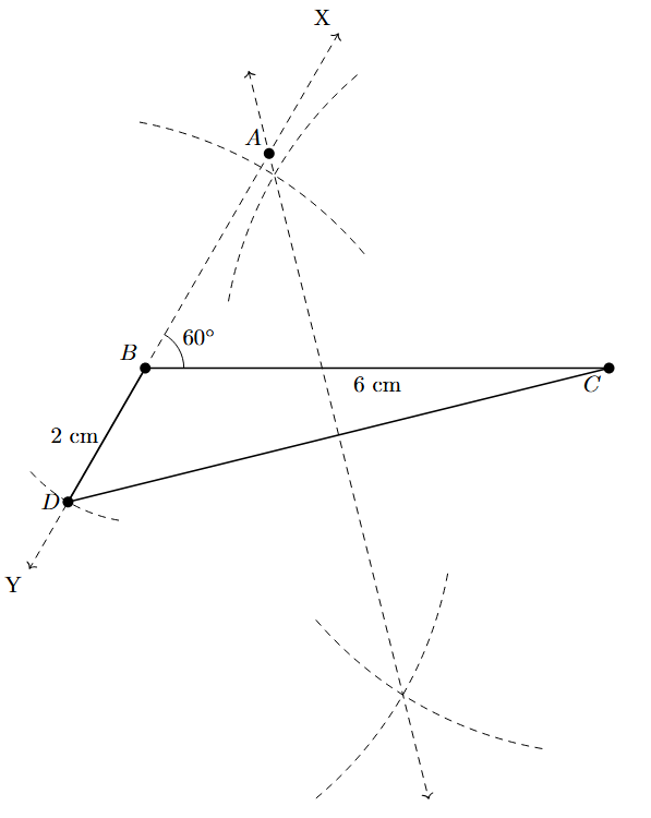Step 5 Step 5: The perpendicular bisector of DC is drawn, intersecting ray BX at point A.